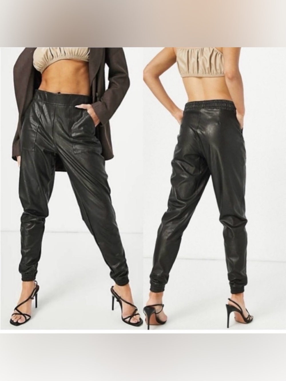 SPANX‎ Black Faux Leather Jogger Pants
